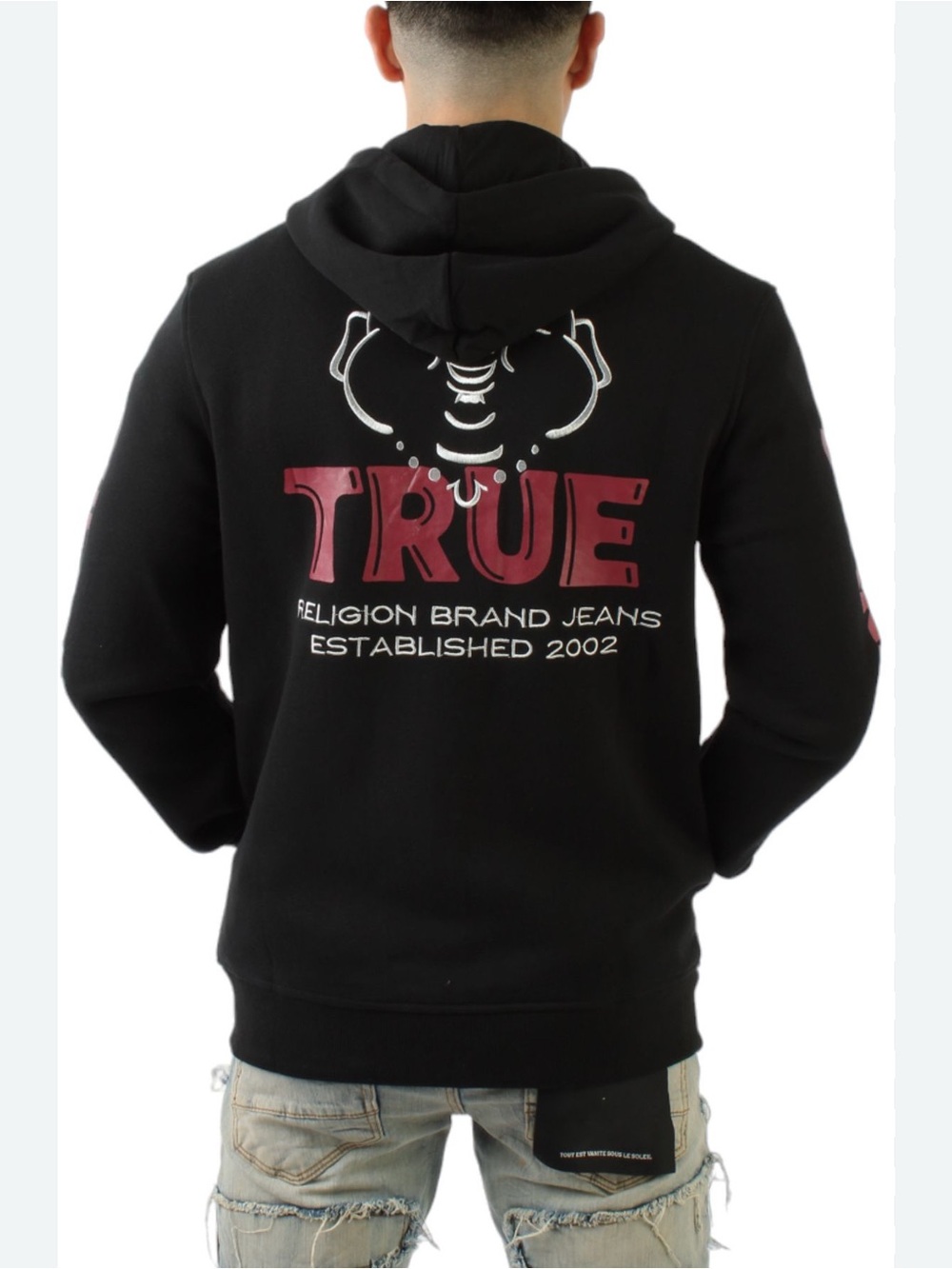 True Religion Graphic Print Full Zip Hoodie Black Men's Size L